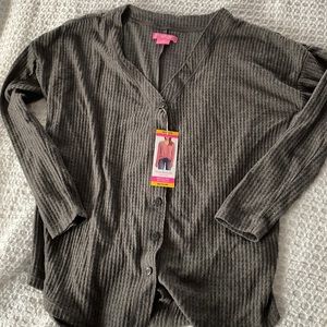 NWT Isaac Mizrahi Button Up Waffle Knit Top